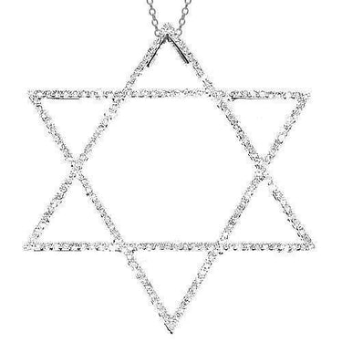 White 14K White Solid Gold Womens Diamond Star of David Pendant 0.70 Ctw